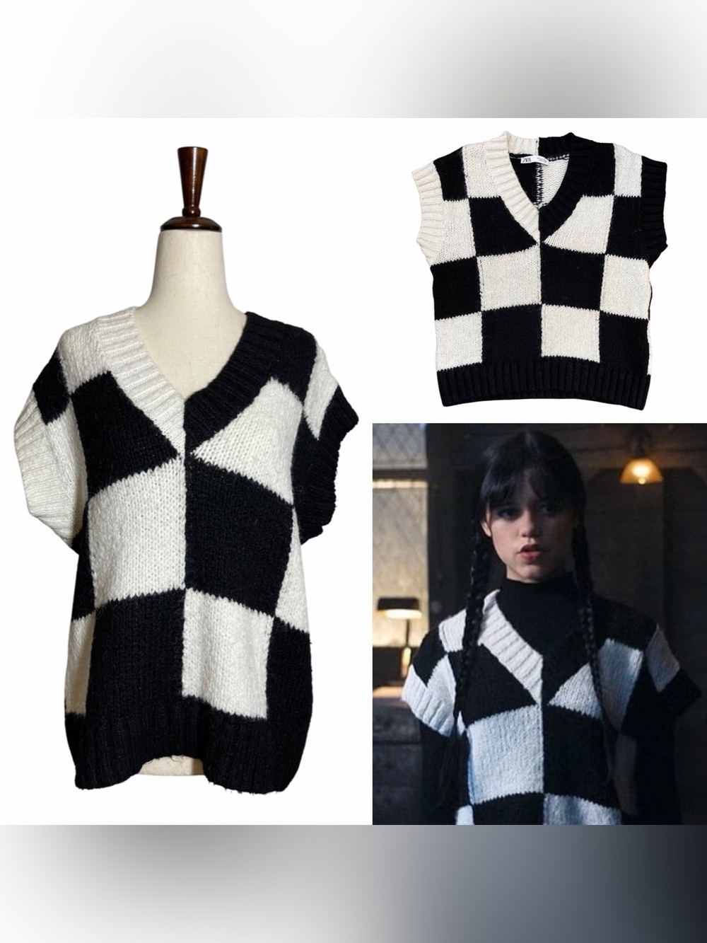 Zara • Checkerboard Checker Sweater Vest M ASO Wednesday Addams
